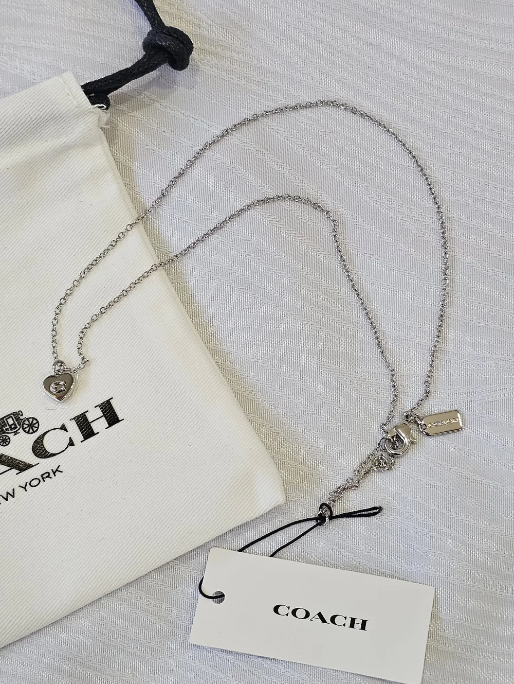 Coach Silver Heart Pendant Necklace with 'C' Initial - Picture 8 of 11